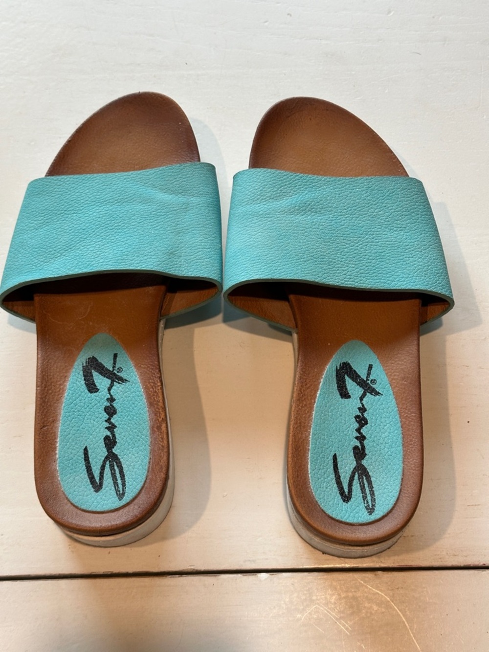 Seven7 Womens Turquoise Pearl Slide Sandals Cushioned Casual Summer